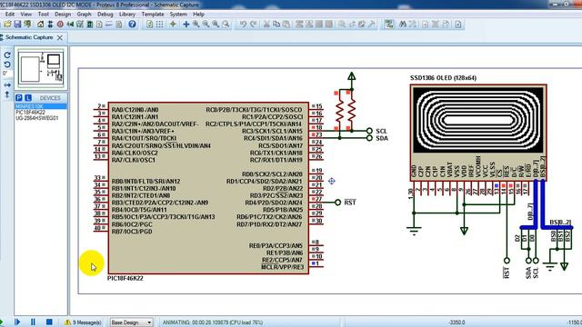 PIC18F46K22 with SSD1306 OLED display I2C mode example - Proteus simulation смотреть онлайн