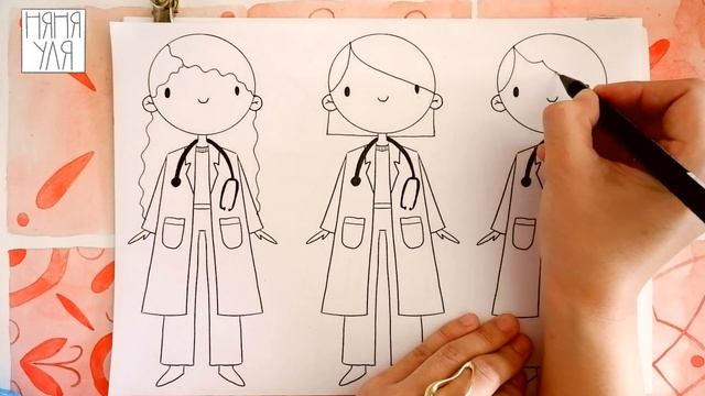 Как нарисовать врача | Как нарисовать девочку | Рисуем профессии | Няня Уля смотреть онлайн