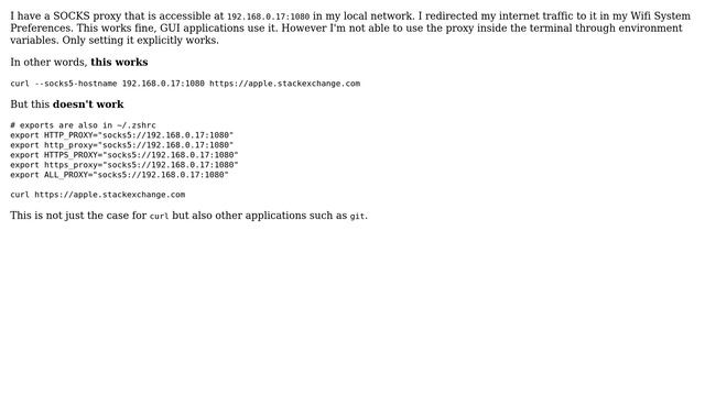 Apple: SOCKS proxy environment variable ignored by command line applications смотреть онлайн