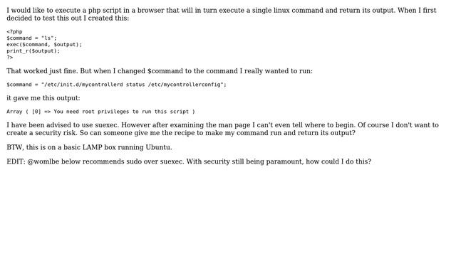 How do I utilize suexec to allow a php script to run a linux command? смотреть онлайн