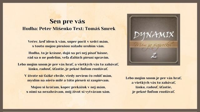 DYNAMIX 2, Sen pre vás, hudba Peter Mišenko, Text Tomáš Smrek, Pop rock pieseň, Videorohaľ смотреть онлайн