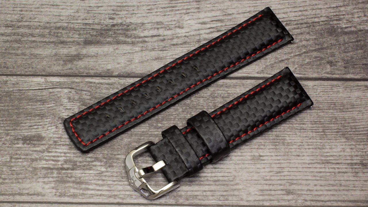 Ремешок HIRSCH Carbon чёрный с красным швом от Ремешоп