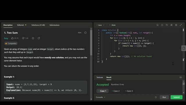 1. Two Sum PROBLEM SOLUTION IN JAVA WITH CODE смотреть онлайн