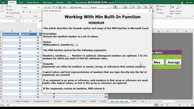 Advanced Excel learning Average, Sum, Min, Max Functions смотреть онлайн