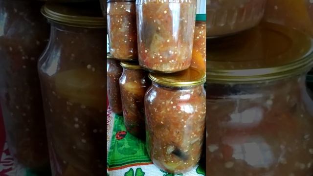 Заготовки. Рагу из овощей ( баклажаны, помидоры, сладкий болгарский перец ) без масла. смотреть онлайн