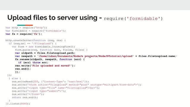 Upload a file in Node.js using formidable module смотреть онлайн