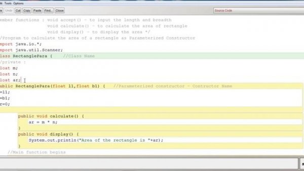PARAMETERIZED CONSTRUCTOR AREA OF RECTANGLE || JAVA CLASS by ASHISH