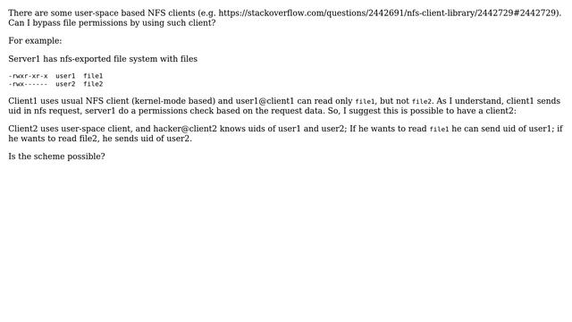 Is it possible to bypass NFS file permissions by using a user-space NFS client смотреть онлайн