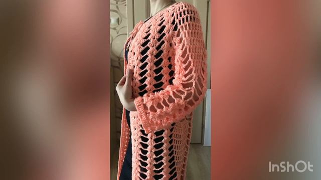 Вязаный кардиган-пальто крючком «Ананасы» смотреть онлайн