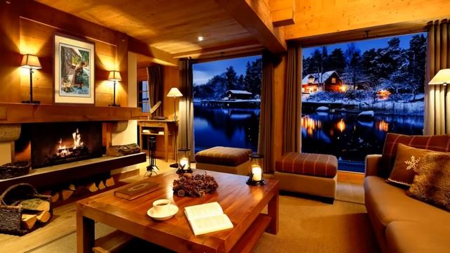 Зимняя Атмосфера в уютной комнате с расслабляющей джазовой музыкой и камином!!! смотреть онлайн