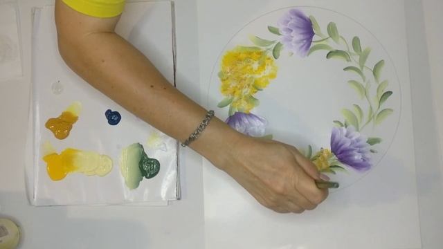 РОСПИСЬ "МИМОЗА И ФИОЛЕТОВЫЕ ЦВЕТЫ" ONE STROKE PAINTING "MIMOSA AND VIOLET FLOWERS" смотреть онлайн
