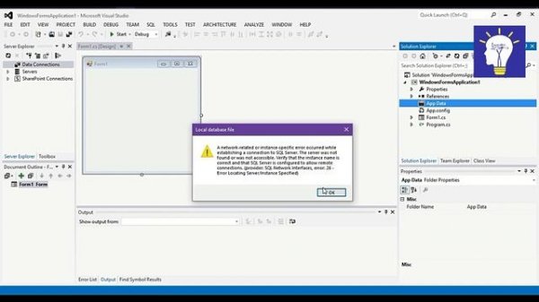 A network-related or instance-specific error 26 in visual studio (All versions)