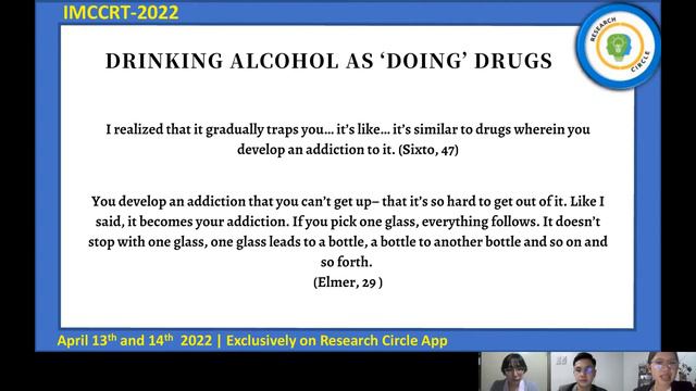 IMCCRT 2022 1156 Title: DIVULGING RECOVERY TALK OF ALCOHOL CONSUMPTION AMONG FILIPINO REHABILITATIO