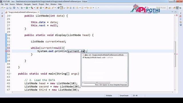 10. How to delete first node from a given Singly Linked List in Java ||DATA STRATURES || APIPOTHI смотреть онлайн