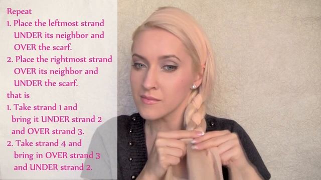 4 strand braid tutorial Cute school hairstyle for long hair with a scarf смотреть онлайн