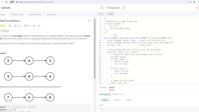 LeetCode #2 [Add Two Numbers] In C Language Solutions смотреть онлайн