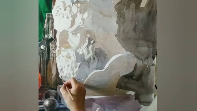 Рисуем гипсовую голову Геракла акварелью. смотреть онлайн