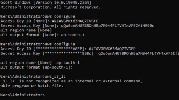Administrator C Windows system32 CMD exe aws configure 2022 12 23 00 05 05