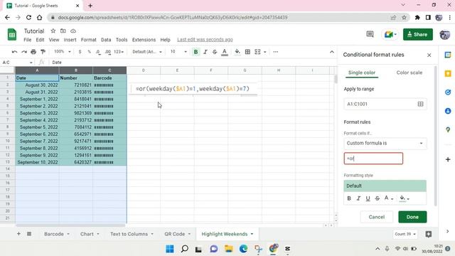 How to Highlight Saturday Sunday Row on google sheets NEW UPDATE September 2022 смотреть онлайн