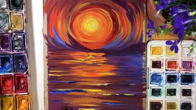 СОЛНЦЕ ЗАКАТ В МОРЕ. Рисование для детей и взрослых. Неделя Света смотреть онлайн