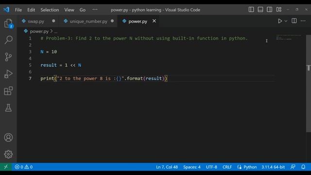 How to find 2 to power N without using built in function in python | Left shift operation смотреть онлайн