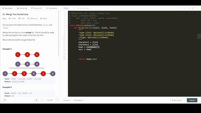 LeetCode Merge Two Sorted Lists | Iterative and Recursive | Python смотреть онлайн