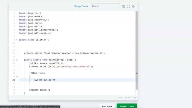 Hackerrank 30 days of code Java 8 Solution: Day 3: Conditional Statements смотреть онлайн