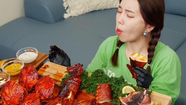 [Mukbang ASMR] 직접만든 오징어 팽이버섯 ? 통오징어튀김 먹방 레시피 ? Enoki Mushrooms &  Squid Seafood Recipe Ssoyoung