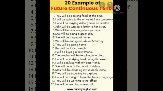20 example of future continuous tense смотреть онлайн