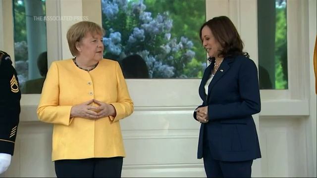 Harris Welcomes Merkel To VP Residence