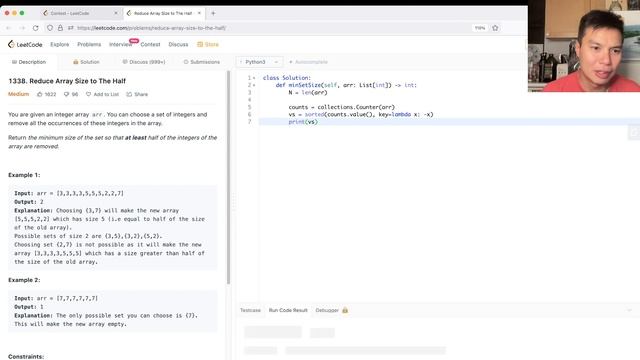 1338. Reduce Array Size to The Half - Day 18/31 Leetcode August Challenge смотреть онлайн