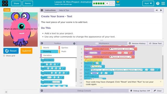 Code.org Lesson 13 Mini-Project Animation | Tutorial with Answers | Complete Lesson смотреть онлайн