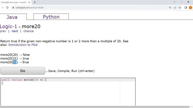 Coding bat Java Logic-1 (more20) || Basic boolean logic puzzles -- if else && || !. смотреть онлайн