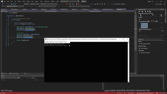 C# Урок 2.5 - Virtual(виртуальные методы) , Override (отличие переопределения от замещения). смотреть онлайн