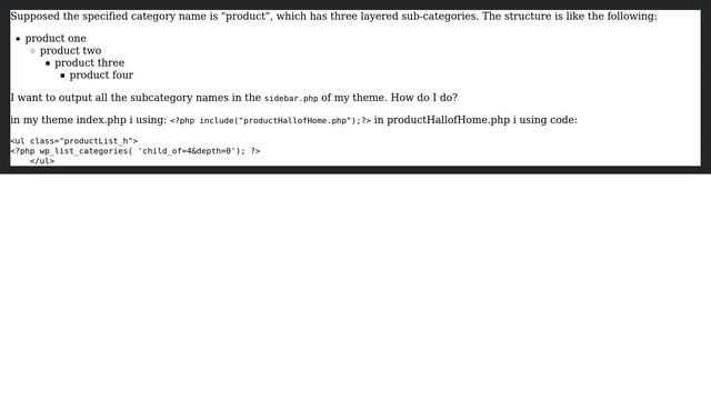 Wordpress: How to get all the child category name in a specified category name? смотреть онлайн
