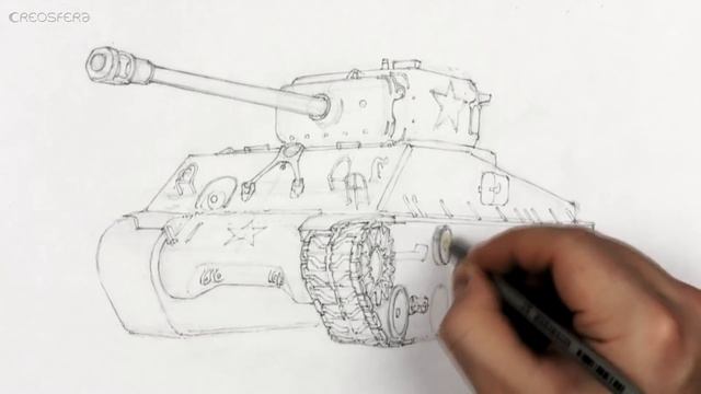 How to draw a tank ( Sherman ) - Easy Perspective Drawing 30 смотреть онлайн