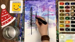 Как нарисовать зимний пейзаж акварелью для  начинающих