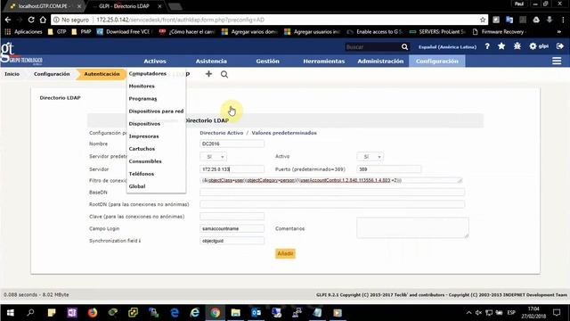 #05 | Sincronizar ACTIVE DIRECTORY y GLPI 9.2.1 смотреть онлайн
