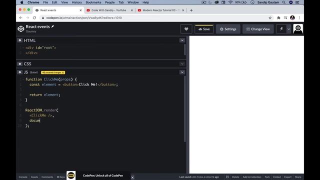 Modern React Tutorials - Handling events in react смотреть онлайн