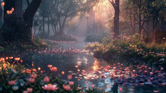 Magical Spring Ambience 🌸✨ Relaxing Ambient Music & Fairy Pond Sounds for Meditation & Sleep смотреть онлайн