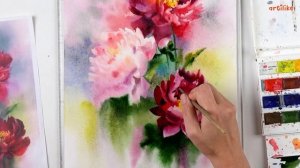 Учимся рисовать пионы | Как нарисовать пионы акварелью от А до Я за 26 минут | Цветы акварелью