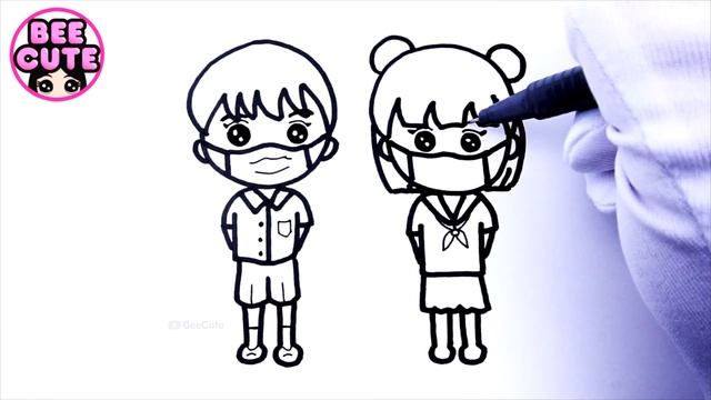 สอนวาดเด็กนักเรียนใส่หน้ากากอนามัย | วาดรูประบายสีเด็กผู้หญิงและเด็กผู้ชายสวมหน้ากาก | New Normal смотреть онлайн