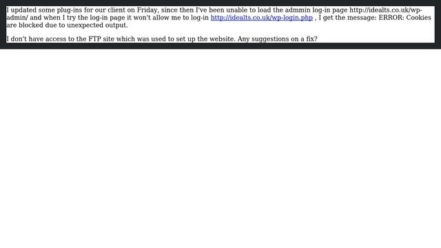 Wordpress: ERROR: Cookies are blocked due to unexpected output - no access to FTP смотреть онлайн