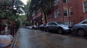 4K Walking  Heavy Rain Beacon Hill Boston -  Rain on Umbrella and City Sounds Binaural ASMR