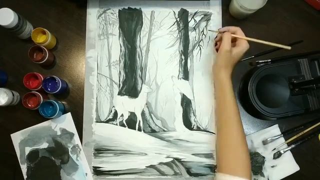 SNOW/ speed drawing/ L.Onika Рисование гуашью. ЗИМА. смотреть онлайн