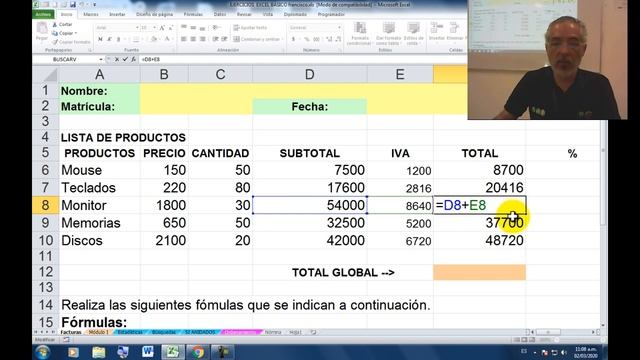 Excel Básico Operadores Matemáticos y función SUMA Ejemplo FACTURA смотреть онлайн