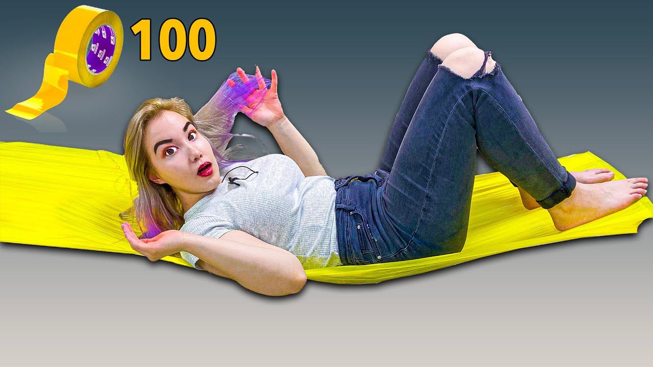 100 СЛОЕВ РАЗНОЦВЕТНОГО СКОТЧА ЧЕЛЛЕНДЖ ! смотреть онлайн