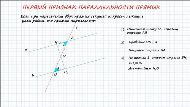 Признаки параллельности прямых. Первый. Доказательство. смотреть онлайн
