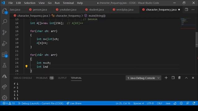 Frequency of characters in a string using java смотреть онлайн