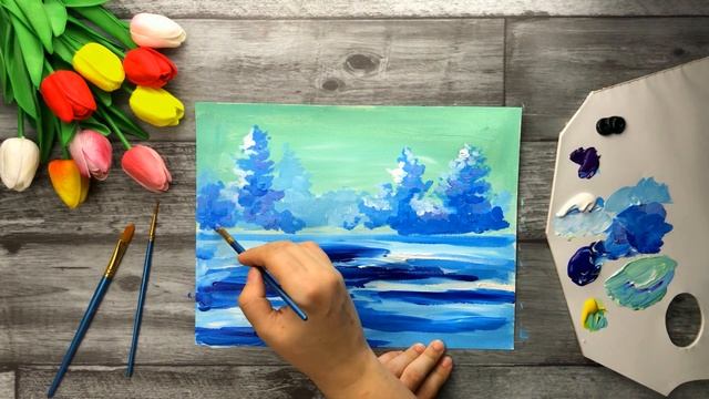 ЗИМНИЙ ПЕЙЗАЖ • Как нарисовать зиму • Подробный урок рисования • Легкий пейзаж акрилом / гуашью смотреть онлайн